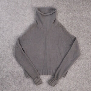 Women's Shrinking Violet Small Gray Long Sleeve Knit Turtleneck Zip Up Sweater